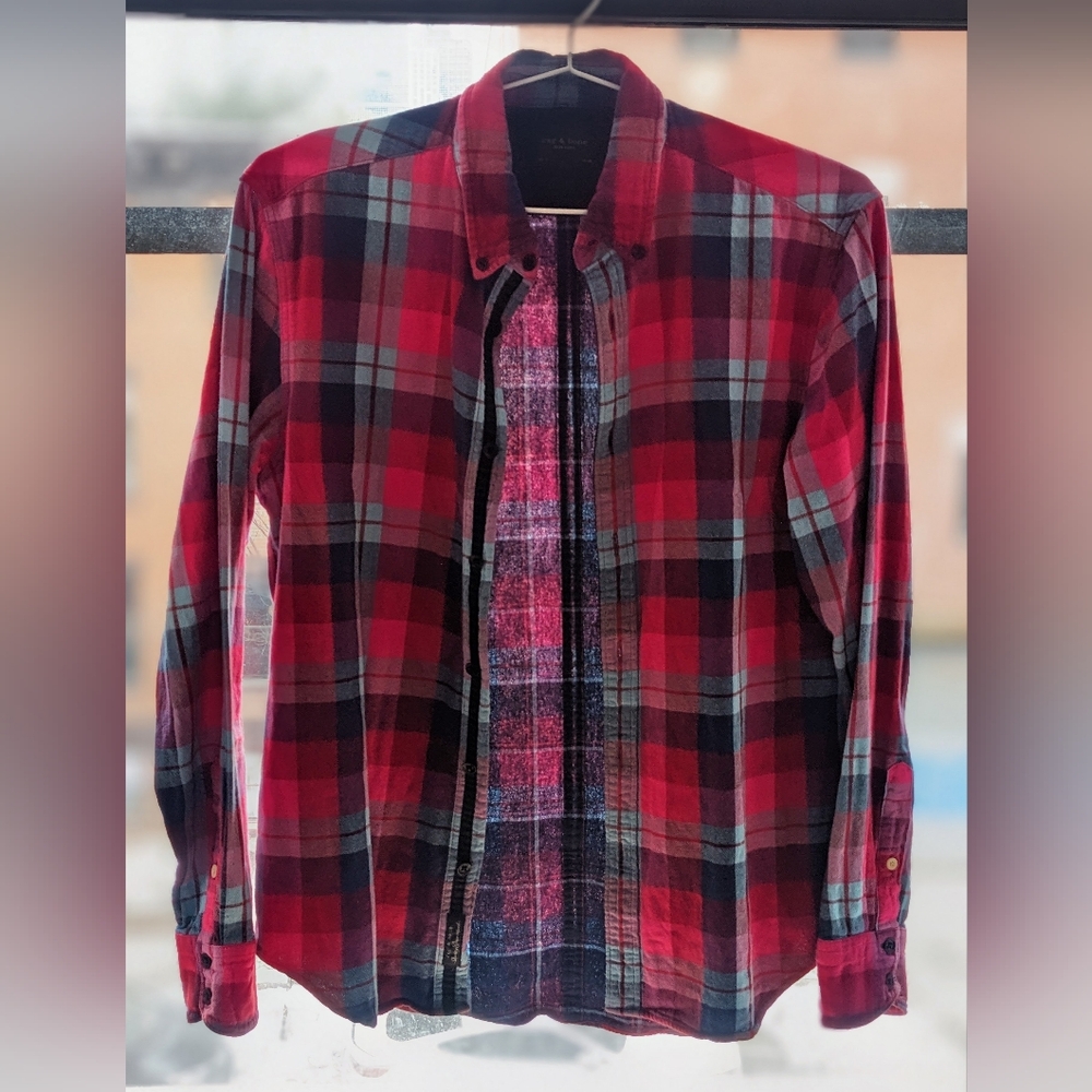 rag & bone Multicolor Plaid Button-Down Cotton Shirt Y2k Vibe